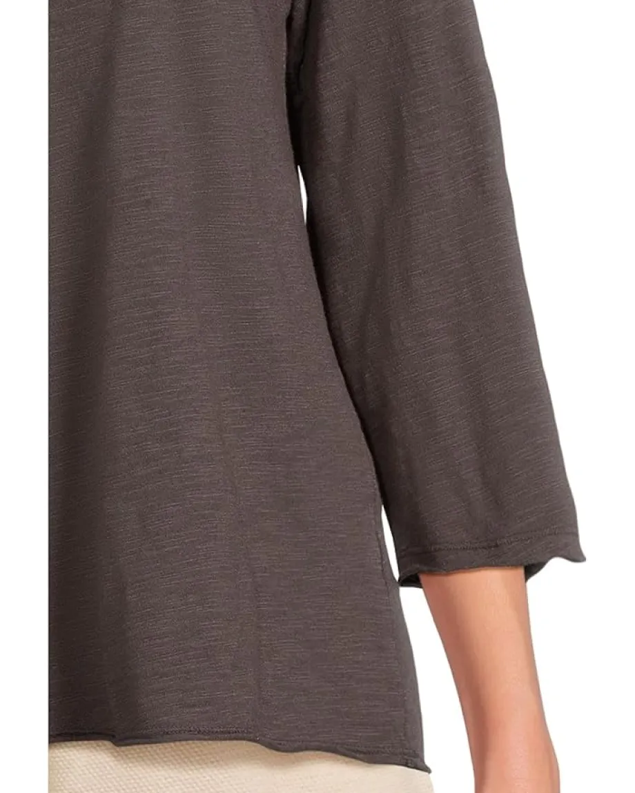 Mod-o-doc 3/4 Sleeve Waffle Mix Media Open Crew Neck Tee Washed Ebony Hot