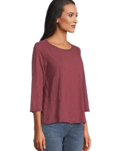 Mod-o-doc 3/4 Sleeve Waffle Mix Media Open Crew Neck Tee Zinfandel New