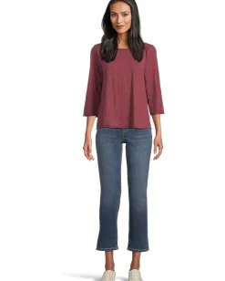 Mod-o-doc 3/4 Sleeve Waffle Mix Media Open Crew Neck Tee Zinfandel New