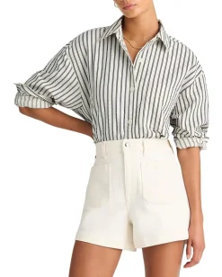 Madewell Alice Shirt Curved Yoke - Seersucker Grey Variegated Stripe Sale