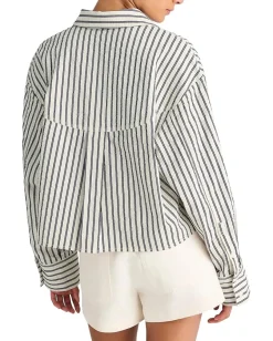 Madewell Alice Shirt Curved Yoke - Seersucker Grey Variegated Stripe Sale