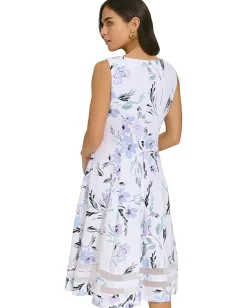 Calvin Klein A-Line Printed Scuba Dress with Illusion Hem Detail Opal Multi