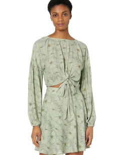 WAYF Aliso Knotted Long Sleeve Top Olive Daisies Online