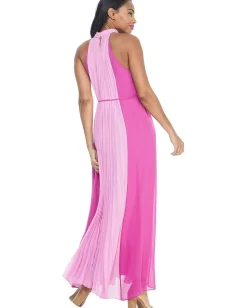 Women Maggy London All Over Pleat Dress with Waisted Tie and High Neck