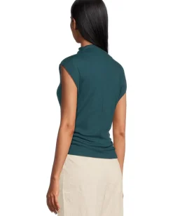 Women Michael Stars Amara Mock Neck Power Shoulder Top