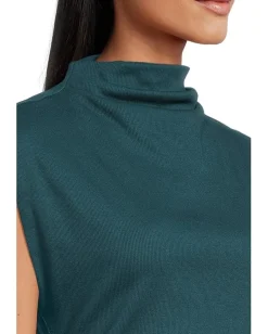 Women Michael Stars Amara Mock Neck Power Shoulder Top
