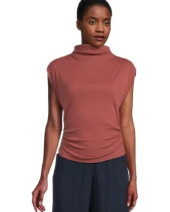 Women Michael Stars Amara Mock Neck Power Shoulder Top