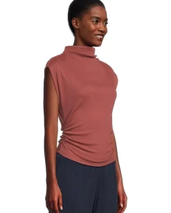 Women Michael Stars Amara Mock Neck Power Shoulder Top