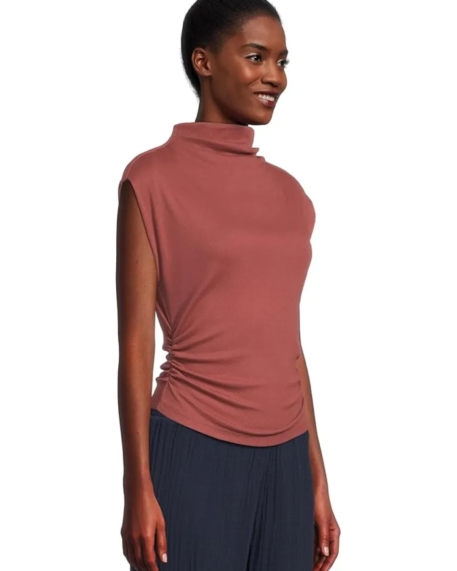 Women Michael Stars Amara Mock Neck Power Shoulder Top
