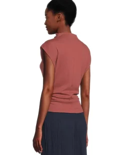 Women Michael Stars Amara Mock Neck Power Shoulder Top