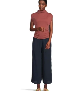 Women Michael Stars Amara Mock Neck Power Shoulder Top