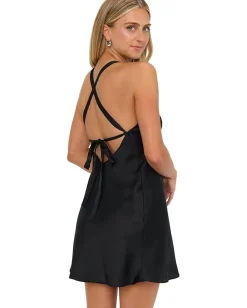 Show Me Your Mumu Anderson Mini Dress Black Luxe Satin Sale