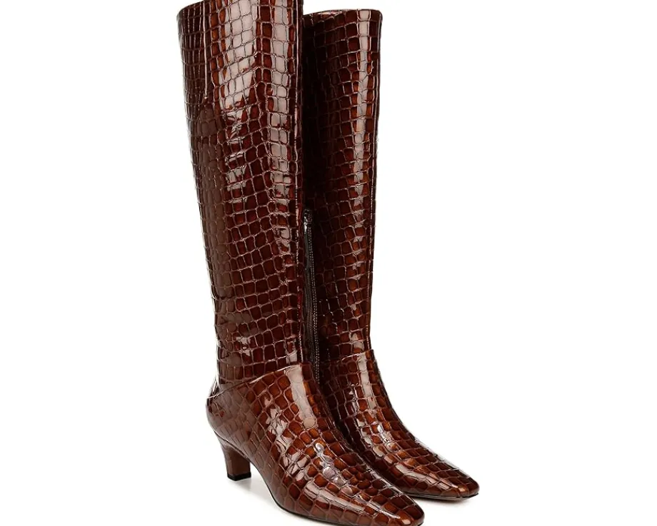 Franco Sarto Andria High Shaft Boots Brown Croc Print Leather Sale
