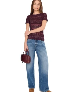 Free People Angelina Lace Tee Wine Discount