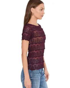 Free People Angelina Lace Tee Wine Discount