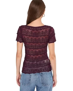Free People Angelina Lace Tee Wine Discount