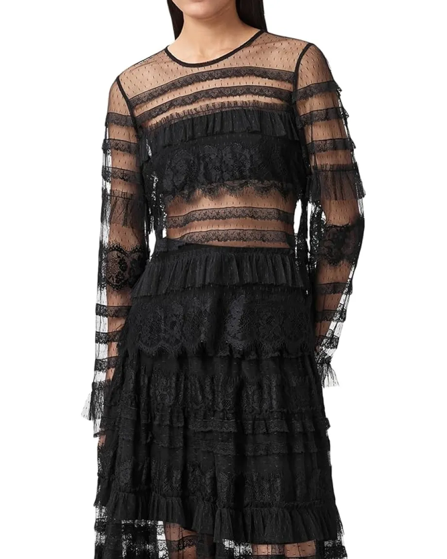 AllSaints Arlea Tulle Top Black Clearance