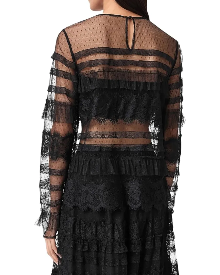 AllSaints Arlea Tulle Top Black Clearance