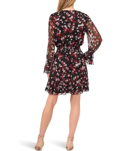 Women CeCe Balloon Sleeve V-Neck Smocked Waist Dress