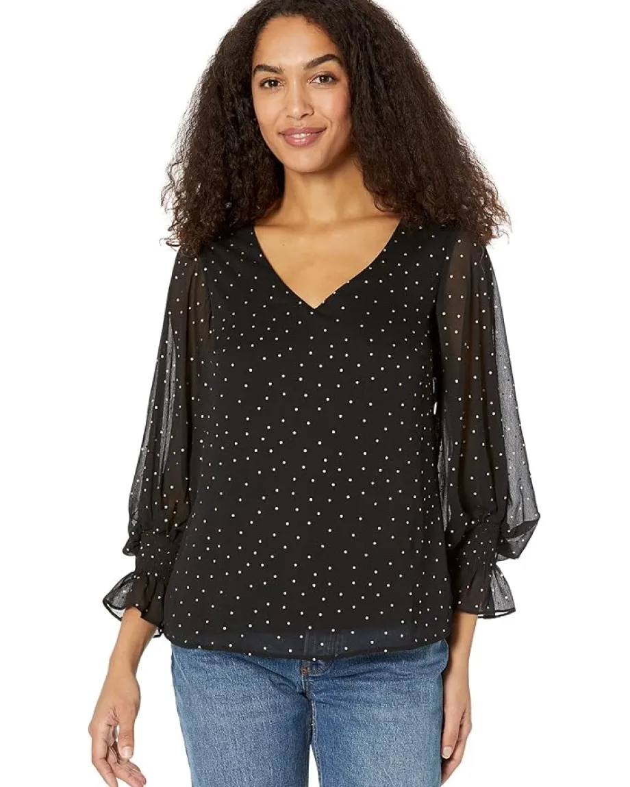 Vince Camuto Balloon Sleeves Blouse with Smocking on Waist Rich Black Online