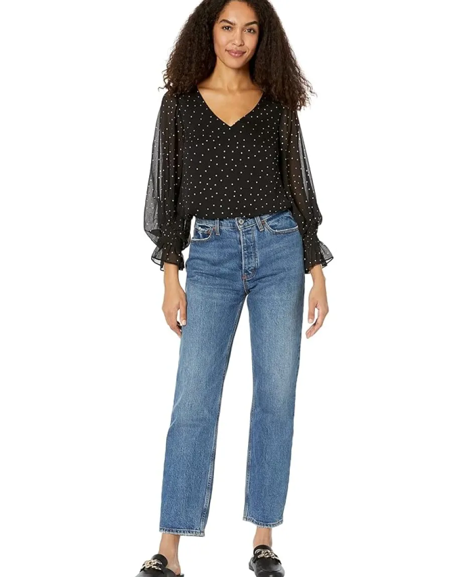 Vince Camuto Balloon Sleeves Blouse with Smocking on Waist Rich Black Online