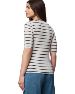 Splendid Bamboo Stripe Quarter Sleeve Tee Oak Heather/Lead New