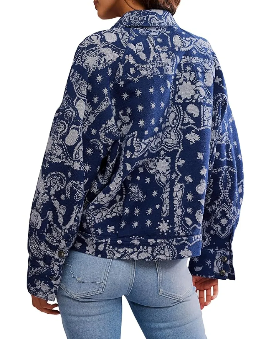 Free People Bandana Jacquard Shirt Indigo Combo Sale