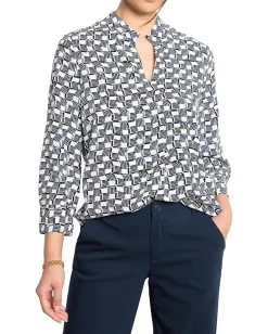 NIC+ZOE Basket Weave Ecovero Shirt Indigo Multi Hot