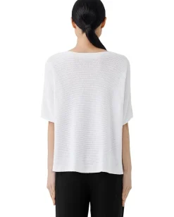 Eileen Fisher Bateau Neck Elbow Sleeve Pullover White Hot