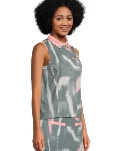 Jamie Sadock Batik Print Sleeveless Top Charcoal Grey Hot