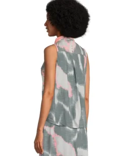Jamie Sadock Batik Print Sleeveless Top Charcoal Grey Hot