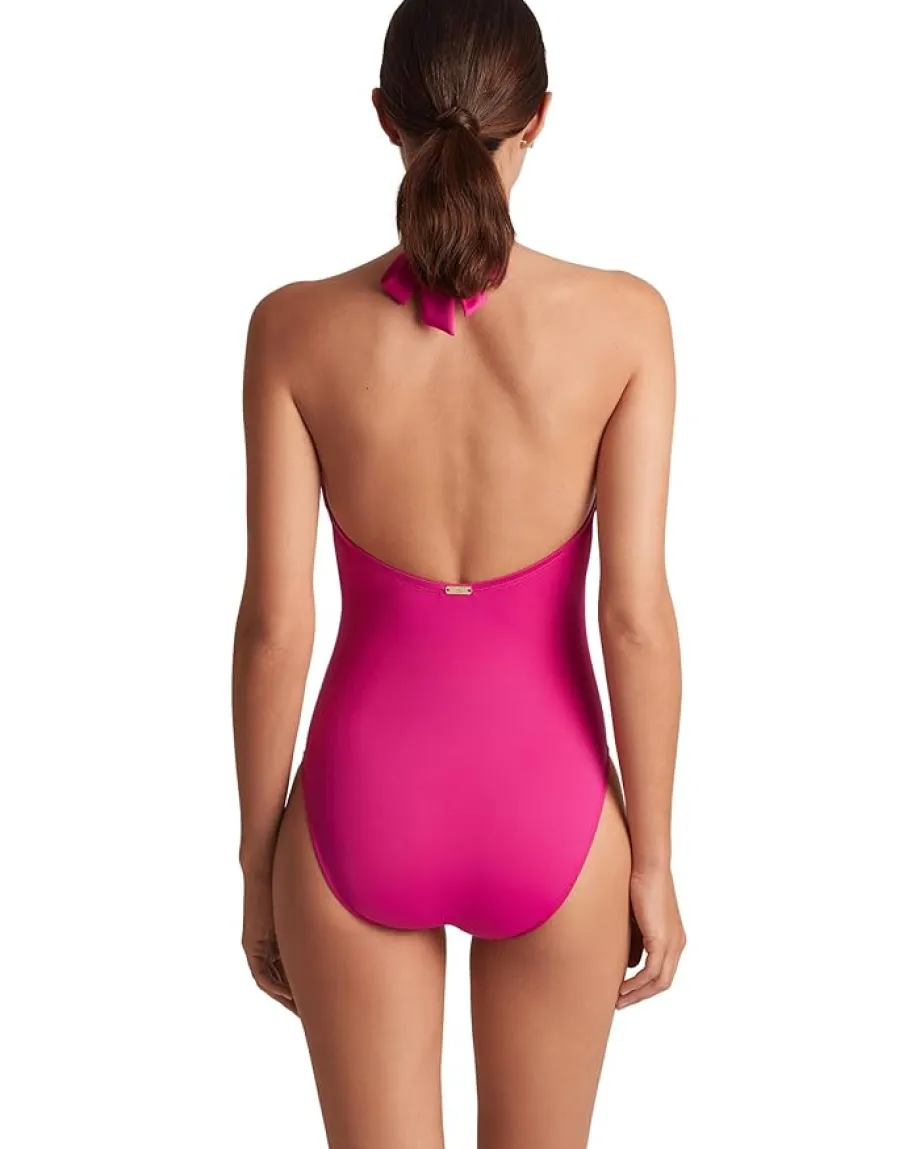 Lauren Ralph Lauren Beach Club Solid Macrame Ring High Neck One-Piece Freesia Outlet