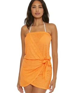 BECCA Beach Date Mock Sarong Dress Cover-Up Orange Burst Sale