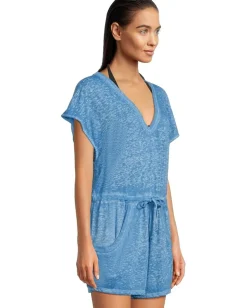 BECCA Beach Date V Neck Romper Cover-Up Lagoon New