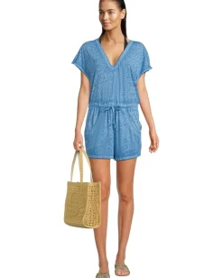BECCA Beach Date V Neck Romper Cover-Up Lagoon New