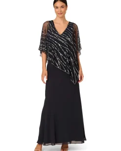 Adrianna Papell Beaded Popover Midi Dress Midnight Online