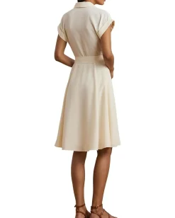 Women Lauren Ralph Lauren Belted Crepe Pintucked Shirtdress