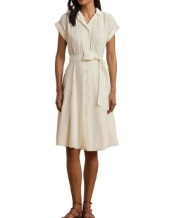 Women Lauren Ralph Lauren Belted Crepe Pintucked Shirtdress