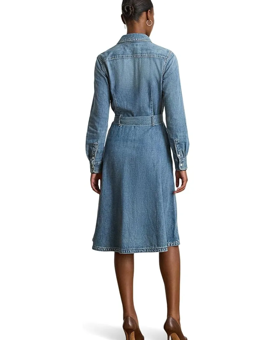 Lauren Ralph Lauren Belted Denim Shirtdress Odwin Wash Clearance