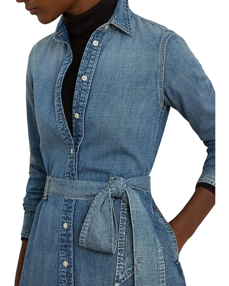 Lauren Ralph Lauren Belted Denim Shirtdress Odwin Wash Clearance