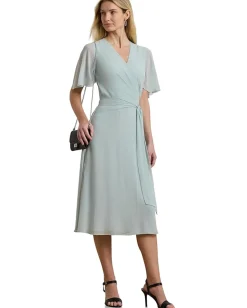 Women Lauren Ralph Lauren Belted Georgette Dress