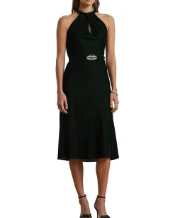 Women Lauren Ralph Lauren Belted Velvet Halter Dress