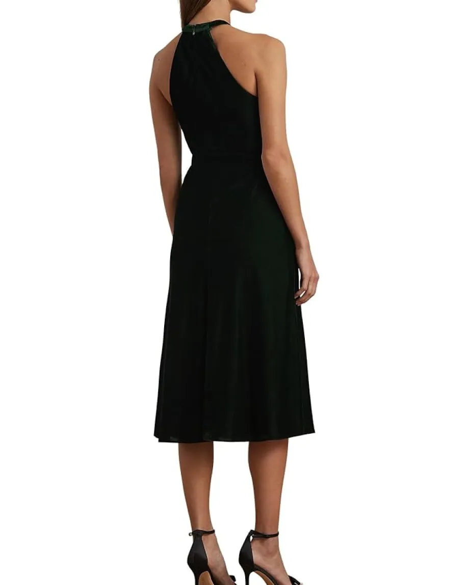 Women Lauren Ralph Lauren Belted Velvet Halter Dress