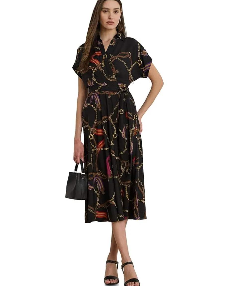 Women Lauren Ralph Lauren Belting-Print Belted Crepe Dress