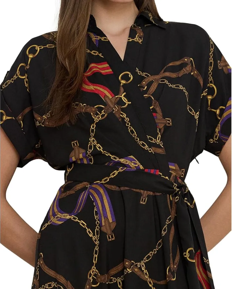 Women Lauren Ralph Lauren Belting-Print Belted Crepe Dress
