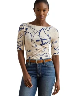 Women Lauren Ralph Lauren Belting-Print Cotton Boatneck Tee