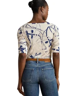 Women Lauren Ralph Lauren Belting-Print Cotton Boatneck Tee