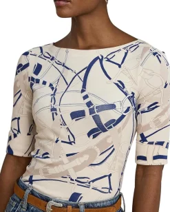 Women Lauren Ralph Lauren Belting-Print Cotton Boatneck Tee