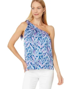 Lilly Pulitzer Bexler One Shoulder Top Barton Blue Star Gazing Clearance