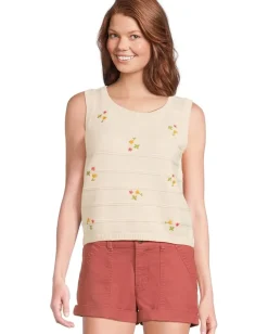 Toad&Co Bianca Crew Tank Embroidered Natural Embroidery New
